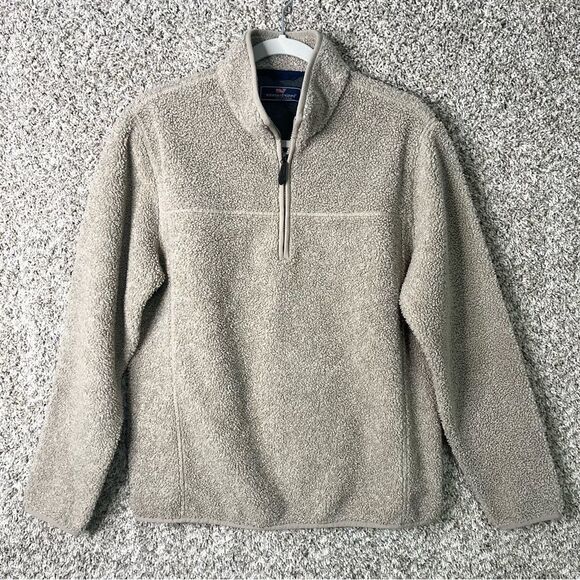Vineyard Vines Sweatshirt Men’s S Nantucket Tan Sherpa Fleece 1/4 Zip Pullover - Picture 2 of 6